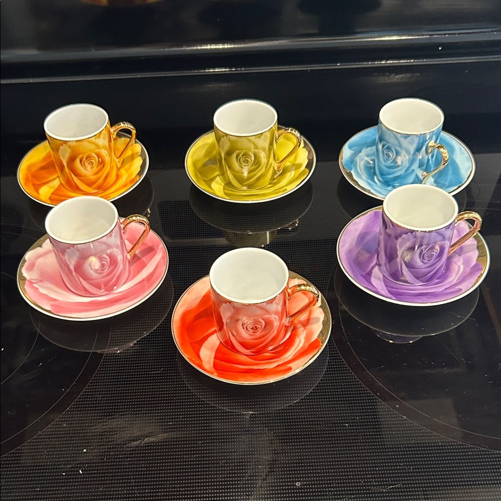 Colorful Floral Espresso Cup and Saucer Set 6x - new no box.
All sales final.